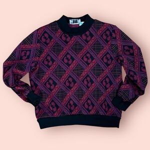 1980’s Black, Purple and Merlot Cored Paisley  Patterned Sweater